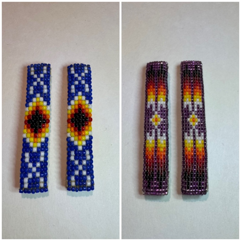 2 Pairs Native American Hair Barrette Beaded Clips